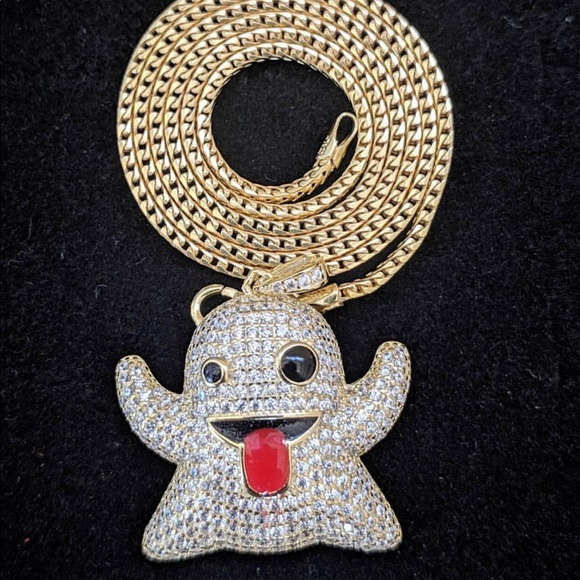 925 Sterling Silver SNAPCHAT EMOJI GHOST NECKLACE - Picture 2 of 6